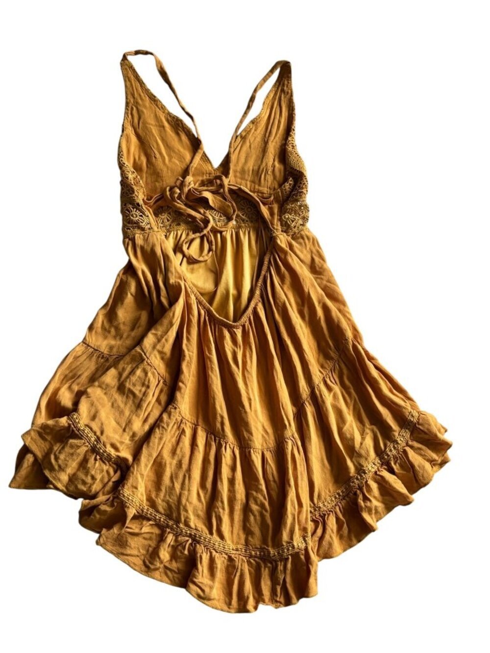 Baevely Women's Dark Mustard Summer Open Back Dress - Picture 2 of 4